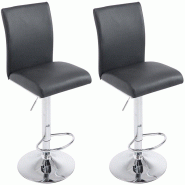 Décoshop26 - Lot de 2 tabourets de bar avec dossier hauteur réglable en PVC noir cadre en métal chromé 10_0006140 - noir métal 3000265407504