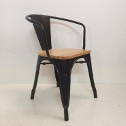 Fauteuil industriel factory noir mat assise bois Fauteuil industriel factory noir mat assise bois