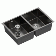 Gasfrit - Évier de cuisine 2 bacs, avec siphon, pour plan de travail en acier inoxydable couleur noir, une cuve, 760 x 470 x 200 mm - noir inox gfyl17