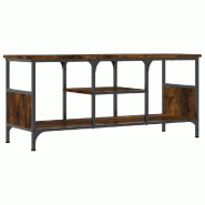 Helloshop26 - Meuble TV industriel avec rangement design moderne 100 x 35 x 45 cm en bois d'ingénierie chêne fumé 02_0049184 - Bois massif 30002357
