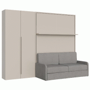 Itamoby Versia Sofà 160 Lit Double Escamotable Vertical Avec Canapé, Étagère Et Armoire Gauche Avec 2 Portes Argilla - beige 8050598909225