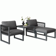 Merax salon de jardin, canapé 2 places avec coussins et tressage corde, extérieur, gris - gris métal HW25017AAA