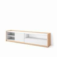 SKRAUT HOME Meuble TV, Banc Télé, 207x50x37 cm, Pour les TV jusqu'à 80", Meubles de salon, Blanc et Chêne Soft - blanc Bois manufacturé 681_5