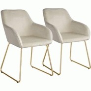 Tectake Lot 2 chaises de salle à manger aspect velours rembourré crème et or - 405930 - beige polyester 405930 Tectake Lot 2 chaises de salle à manger aspect velours rembourré crème et or - 405930 - beige polyester 405930