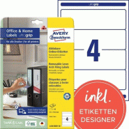 Avery Zweckform 40 étiquettes blanches pour dos de classeur, format 192 x 61 mm (10 feuilles A4 / cdt) - blanc L4761REV-10