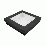 Boite à salade carton kraft noir + couv fenêtre antibuée 1000ml 18,5cm - par 50