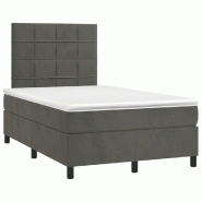 Décoshop26 - Cadre de lit LED avec sommier tête de lit matelas surmatelas 120x200 cm tissu velours gris foncé TDL0207728 - gris 3001226088008