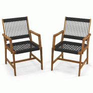 Helloshop26 - Lot de 2 chaises fauteuil de jardin 64 x 57 x 90 cm confortables avec accoudoirs style rustique moderne en bois 20_0020084 - 30002332977