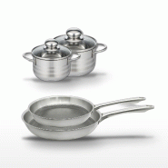 Lot de 2 poêles 24/28 cm et 2 faitouts 14/16 cm Elo Relief Passion - gris Acier inoxydable 18/10 3176239953961