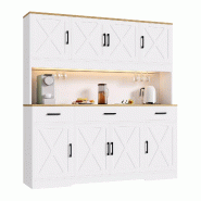 Merax Buffet 150 x 40 x 180 cm, meuble haut avec prises, USB, LED, porte-verres à vin et portes coulissantes, blanc - blanc Bois manufacturé N634D00