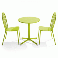 Oviala Business Ensemble table ronde et 2 chaises de terrasse bistrot en métal vert - Oviala - vert acier 109506