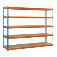 SimonRack Rayonnage industriel, 2000x1200x600 mm, 400 kg au point de flexion, 5 étagères bois, rayonnage garage, Bleu/Orange/Bois- Ecoforte - orange