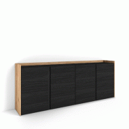 SKRAUT HOME Buffet salon et cuisine, 207x80x35 cm, 4 Portes, Meuble chaussure, Noir et chêne - noir Bois manufacturé 634_1