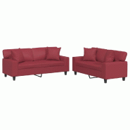 VidaXL Ensemble de canapés 2 pcs et coussins rouge bordeaux similicuir Modèle Nova - 3201927