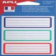 Apli Lot de 5 Pochette de 9 étiquettes scolaires lignées/cadrées couleurs, format 35 x 75 mm - 3270241119817