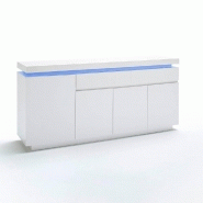 BUFFET OCEAN LAQUÉ BLANC BRILLANT 4 PORTES 2 TIROIRS LED INCLUS