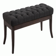 Décoshop26 - Banc design Chesterfield 100 cm avec coutures décoratives tissu gris foncé piétement en bois foncé 10_0003683 - Bois massif 3000251715279