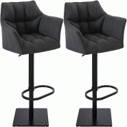 Décoshop26 - Lot de 2 tabourets de bar réglable en tissu gris foncé assise enveloppante capitonnée avec base carrée en métal noir 10_0006019 - g