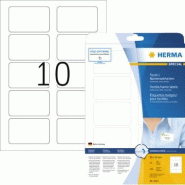 HERMA 250 badges adhésifs en textile blanc, format 80 x 50 mm (25 feuilles A4 / cdt) - blanc 4412