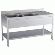 KBS Gastrotechnik KBS Evier 1600x700x850 mm avec rebord 2 bacs à gauche avec fond de base - Acier inoxydable 18/10 91622105
