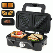 Lot de 3 appareil à gaufres 3-en-1 dimensions 29 x 31 x 28 cm cuisson rapide polyvalente design compact en aluminium noir 20_0010040 - noir aluminium_0