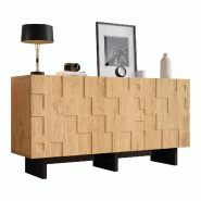 Merax Buffet 140 x 40 x 70 cm avec 3 portes, 5 compartiments, motif gaufré et ouverture par pression, aspect bois naturel - Bois manufacturé N625P49
