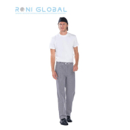 Pantalon de cuisine pied de poule marine et blanc homme en coton - 3 poches - ERIC REMI CONFECTION - Ref: ERIC-040_0