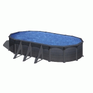 Piscine ovale acier 7,44m x 3,99m x h: 1,22m -  gris anthracite - filtration à sable - renforts apparents