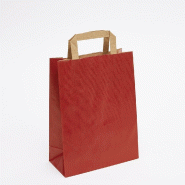 Sac kraft vergé rouge poignées plates 22x10x29cm - supporte jusqu'à 3kg - par 50