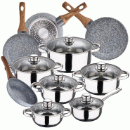 San Ignacio - Batterie de cuisine Cassel 14/16/18/20/24 cm en acier inoxydable avec ensemble de poêles Granito 20/24/26/28 cm en aluminium forgé - m