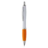 Stylo à bille en plastique - corps blanc, grip coloré, parties chromées brillantes - encre bleue - couleur orange Stylo à bille en plastique - corps blanc, grip coloré, parties chromées brillantes - encre bleue - couleur orange