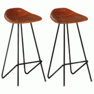 VidaXL Tabourets De Bar Lot De 2 Marron Cuir Véritable - marron 320643