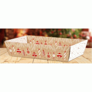 Corbeille carton kraft rectangle Parures rouges 37x28x7,3cm - par 50