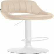 Décoshop26 - Tabouret de bar chaise haute x1 réglables en PVC crème dossier ajouré et pied métal blanc 10_0006594 - beige métal 3000265654816