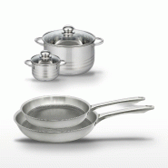 Lot de 2 poêles 24/28 cm et 2 faitouts 12/20 cm Elo Relief Passion - gris Acier inoxydable 18/10 3176239953947