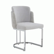 Merax Chaises de salle à manger lot de 2, chenille gris clair, chaises rembourrées à double dossier, pieds métalliques argentés, 150 kg - gris mu