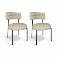 Now's Home - Lot 2 Chaises En Tissu Tweed Beige Et Metal Noir - 3256390252926