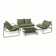 Now's Home - Salon de jardin en acier et tissu vert kaki avec table basse luigi - 3256390254449