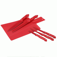Renberg Milky - Jeu de 5 Couteaux de cuisine en Acier inoxydable avec Planche à découper - rouge inox Q0387