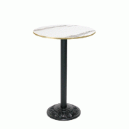 RestooTab - Mange-debout Versailles Ø50cm décor marbre blanc chants couleur laiton - blanc fonte TB-VRSFF-R50M-MB.BLA-LAI
