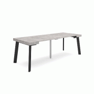 SKRAUT HOME Table console extensible, 220, Pour 10 personnes, Pieds en bois, Ciment - gris Bois manufacturé 315_18