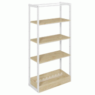 Structure Cage blanc suspendue 90x40x180cm 3 tablettes et bac chêne clair