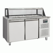 Vaiotec Table de préparation EASYLINE / 2 compartiments avec portes, superstructure vitrée, pour 4 GN 1/1 « gris », 1500 x 800 mm - inox 12227