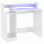 VidaXL Bureau lumières LED Blanc brillant 97x45x90cm Bois d'ingénierie Modèle Lofty Confort - blanc 805558