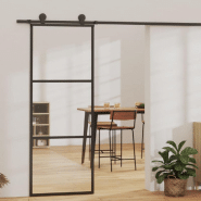 Vidaxl porte coulissante verre esg et aluminium 76x205 cm noir 151008