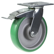 Roulette pivotante/frein de 200mm avec polyuréthane élastique convexe vert sur fonte ce Roulette pivotante/frein de 200mm avec polyuréthane élastique convexe vert sur fonte ce
