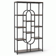 COSTWAY Bibliothèque à 5 niveaux, étagère ouverte indépendante, étagère d'exposition avec structure métallique (marron et noir, ovale) - marro