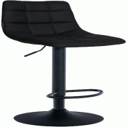 Décoshop26 - Tabouret de bar x1 moderne en PVC noir motif matelassé piètement trompette métal noir 10_0005649 - noir métal 3000265136428