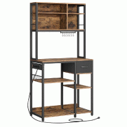 Helloshop26 - Étagère de cuisine avec multiprise bar à café avec étagères réglables tiroir en tissu 12 crochets 40 x 80 x 1804 cm 12_0005657 -