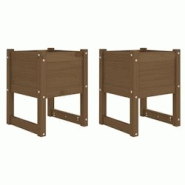 Helloshop26 - Jardinière bac lit surélevé plantes fleurs jardin terrasses lot de 2 40 x 40 x 52,5 cm bois massif de pin marron 02_0038963 - 3000218